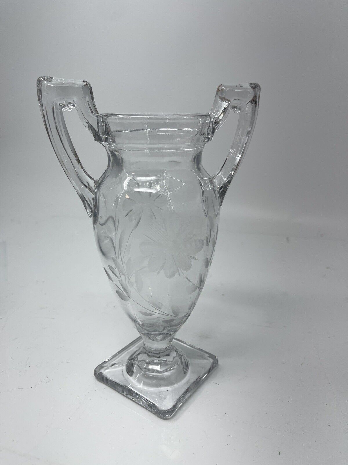 Vintage Glass Urn Heisey? Small 6.5 in tall Vase Loving Cup Early American Glass