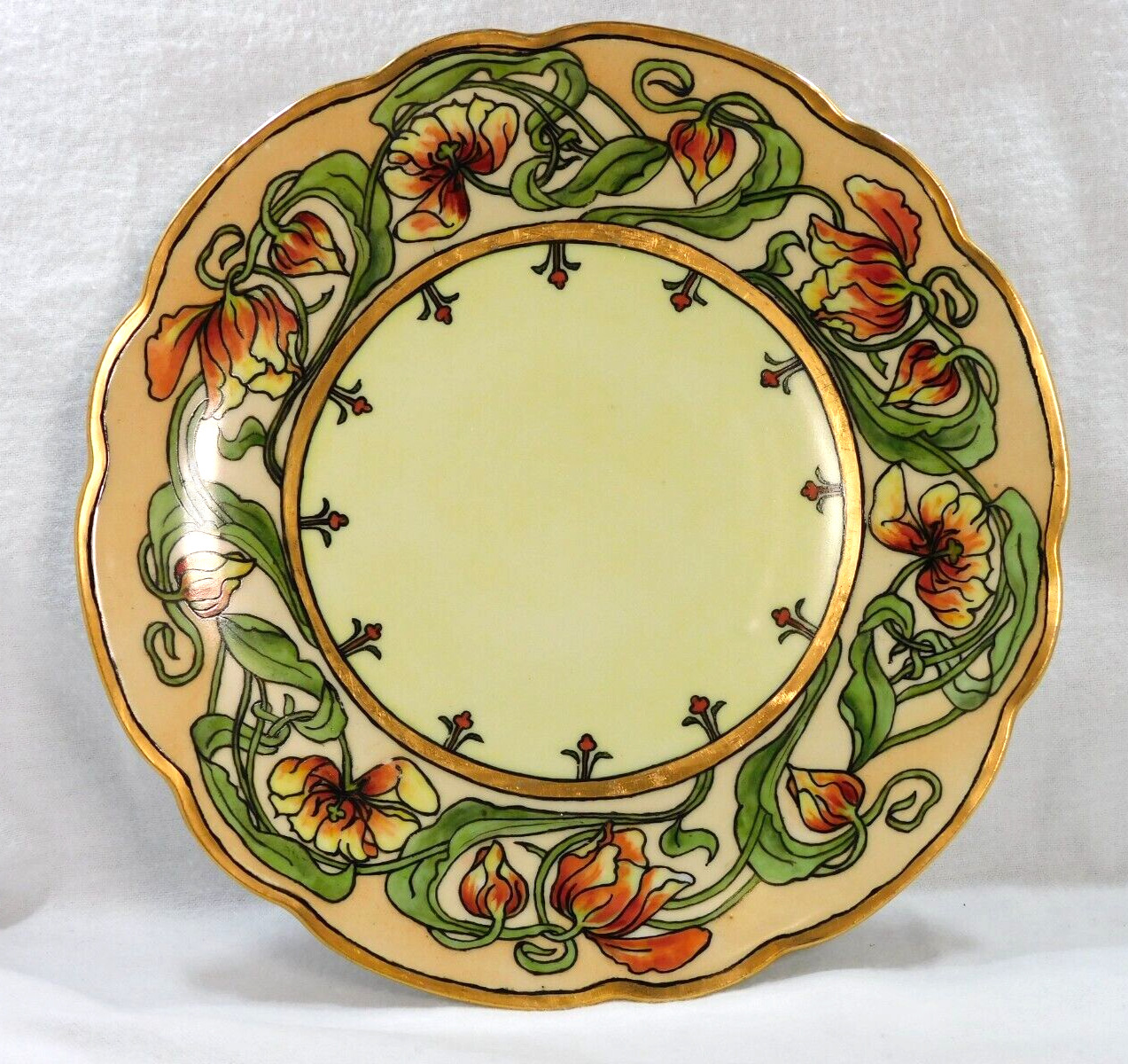 Antique MZ Austria Porcelain Plate Hand Painted Orange Lilies Gold Edge 8 3/8\