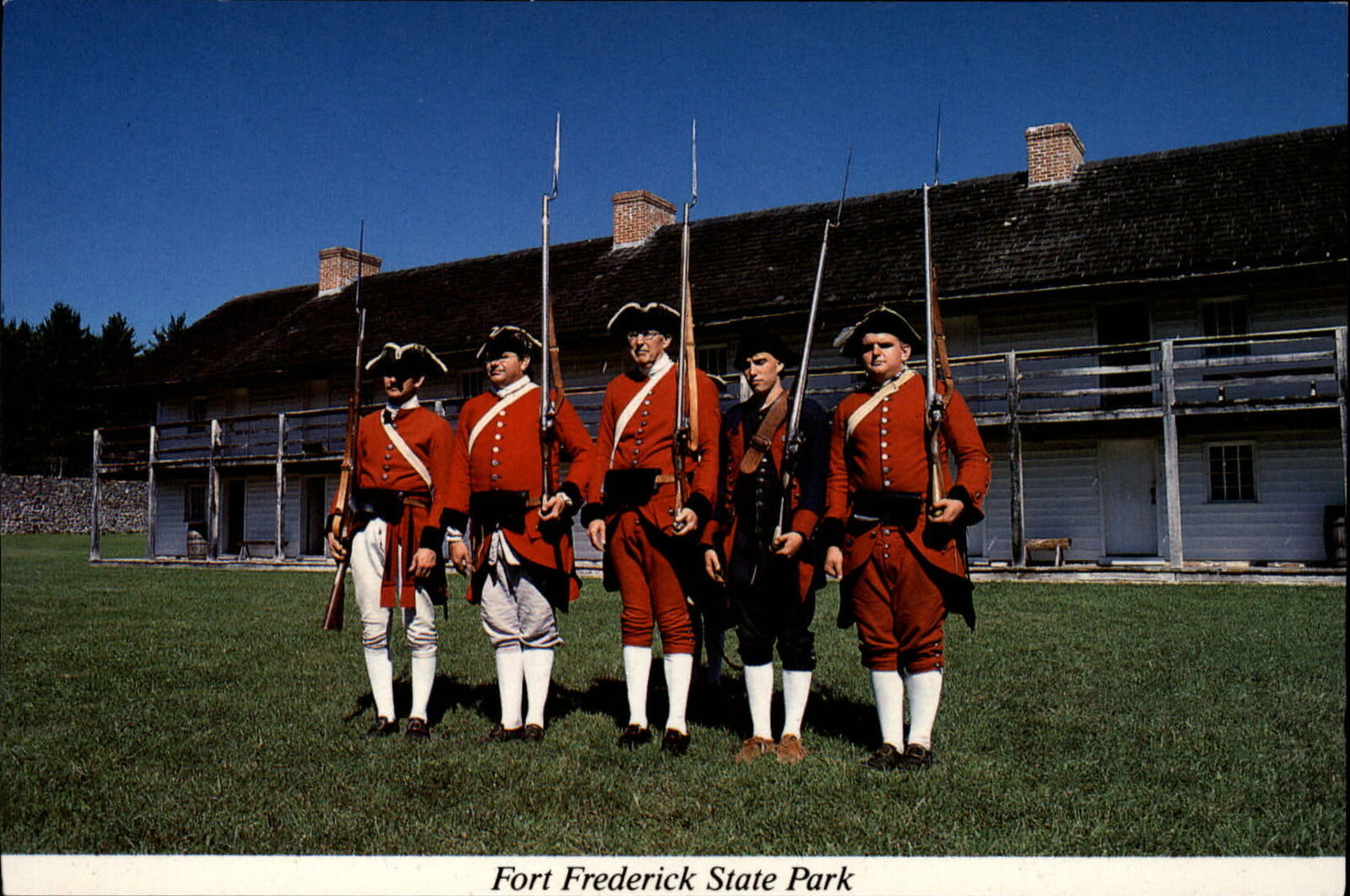 Fort Frederick State Park Big Pool Maryland uniforms muskets ~ vintage postcard