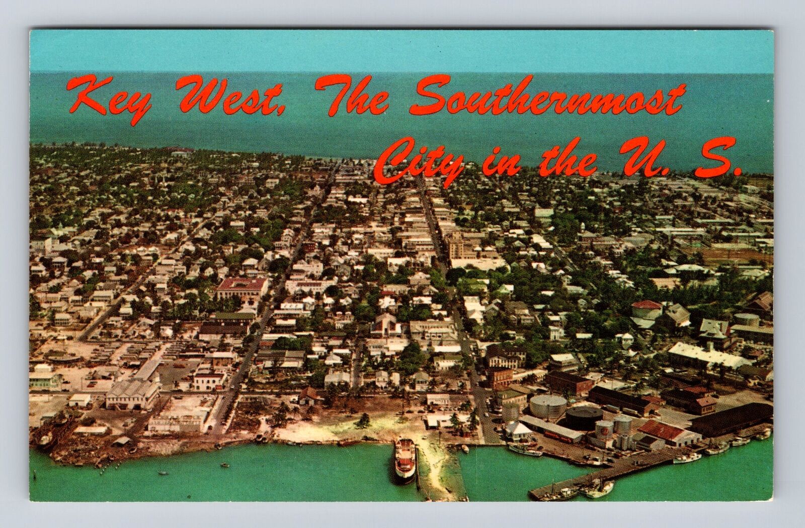 Key West FL-Florida, Aerial View of City, Antique Vintage Souvenir Postcard