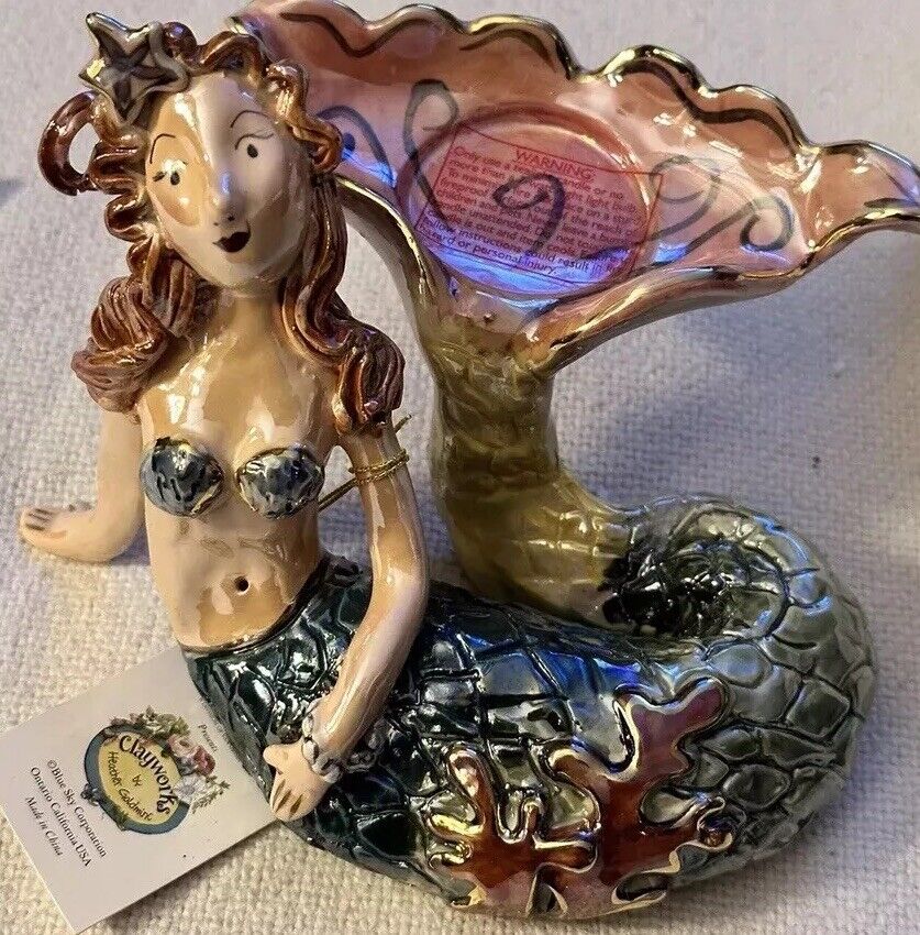 Blue Sky Clayworks Mermaid Tea Light Candle Holder by artist Heather Goldminc