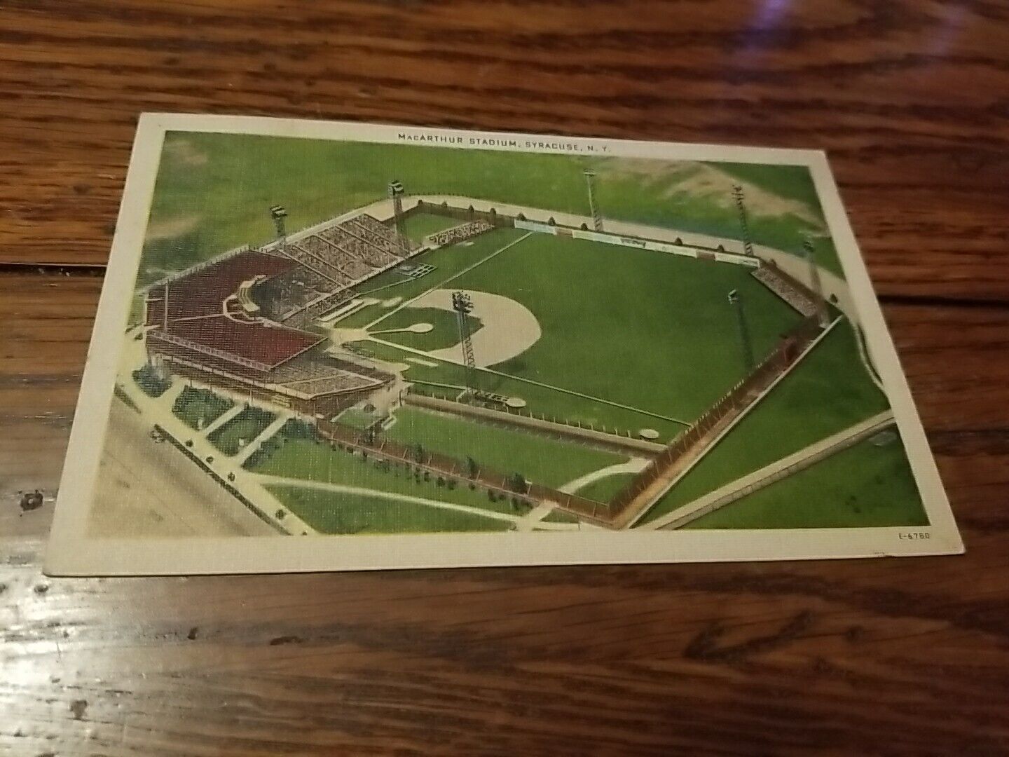 Syracuse New York MacArthur Stadium Color Linen Vintage Postcard 1957 Chiefs