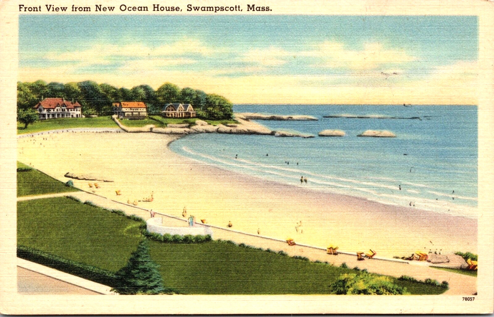 Front View from New Ocean House, Beach, Swampscott MA, Linen, Unposted