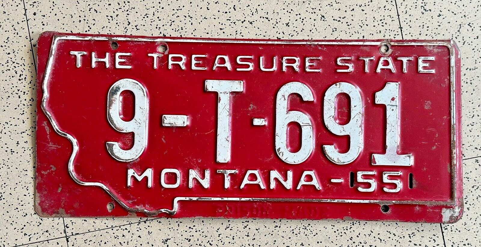 1955 MONTANA license plate - POWDER RIVER CO - SUPERB vintage antique auto tag