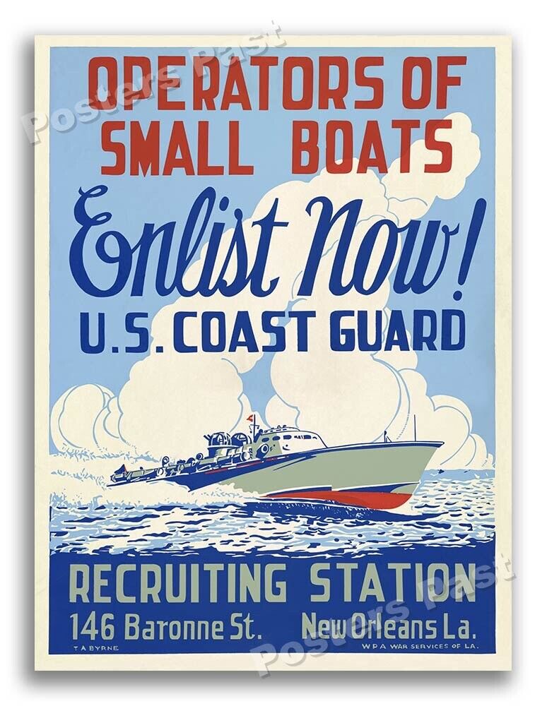 “Enlist in the Coast Guard” 1941 Vintage Style WW2 War Poster - 18x24