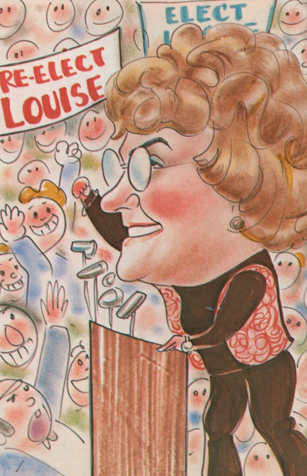 Re-Elect Louise Political Cartoon Chrome Vintage Postcard