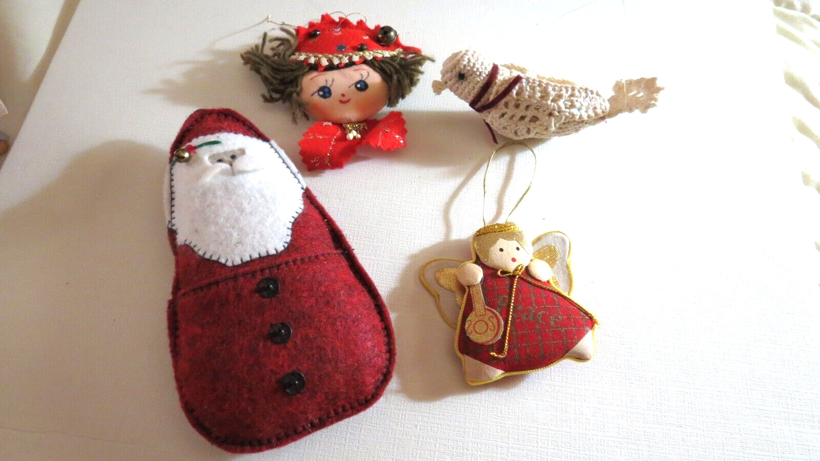 Lot of 4 Vintage Christmas Ornaments Santa Bird Angel Little Girl Holiday Decor
