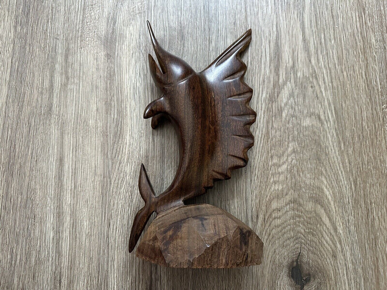 Hand Carved Iron Wood Marlin Sailfish Swordfish Sculpture Mid Century Modern MCM