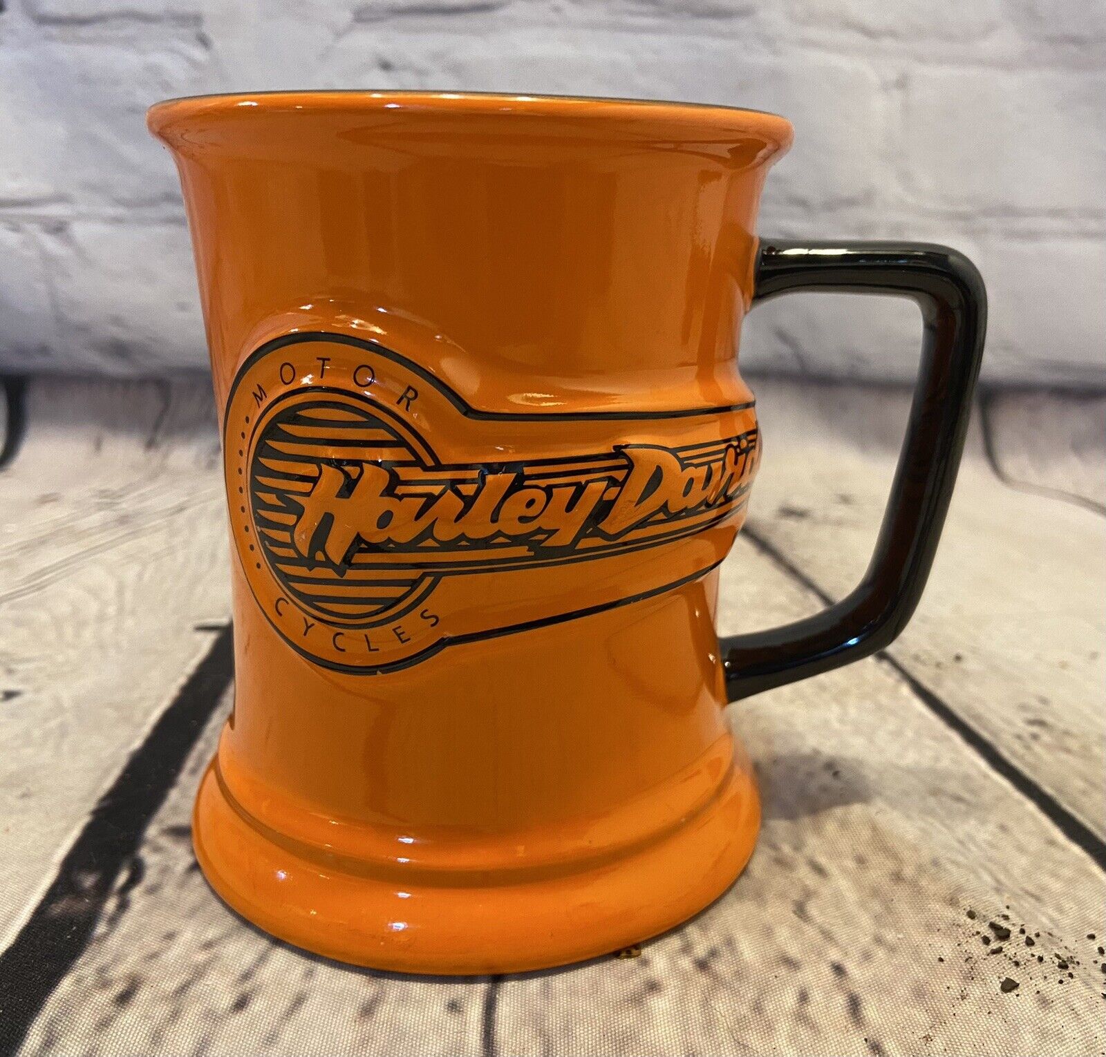 Harley Davidson Coffee Cup Mug Orange Black 3-D Embossed Official Product Nice