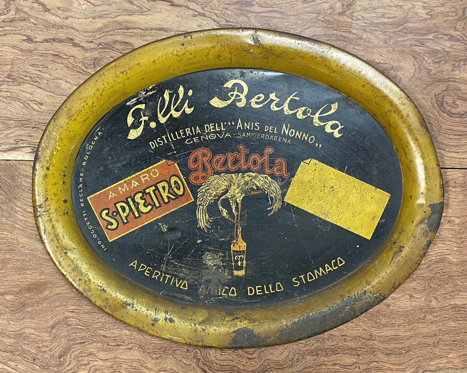 Original Old Litho Italian tin tray advertising for F.lli Bertola Distilleria