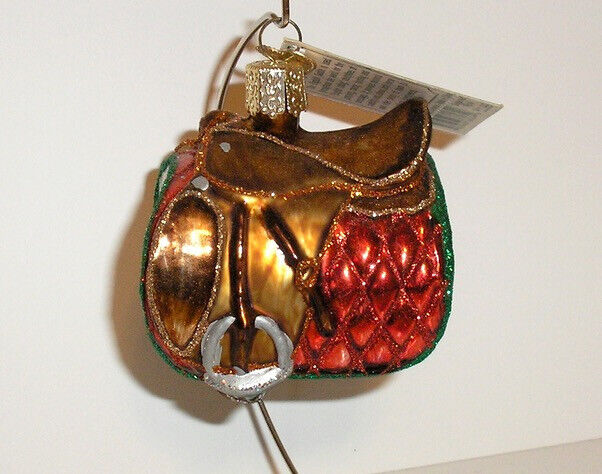 2010 OLD WORLD CHRISTMAS - ENGLISH HORSE SADDLE - BLOWN GLASS ORNAMENT NEW W/TAG