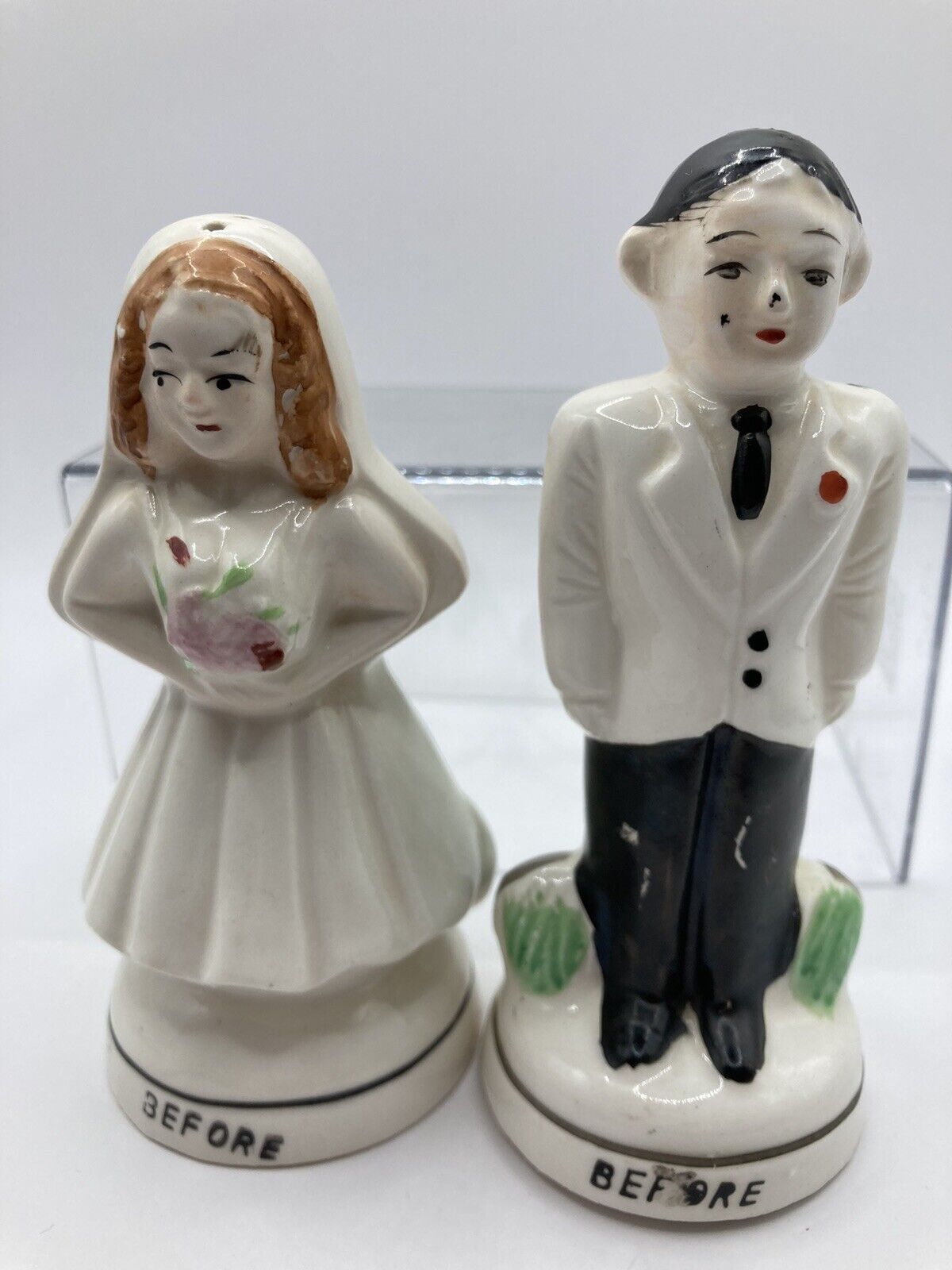 Vintage Ceramic Before & After Bride & Groom Salt & Pepper Shaker Set  Japan