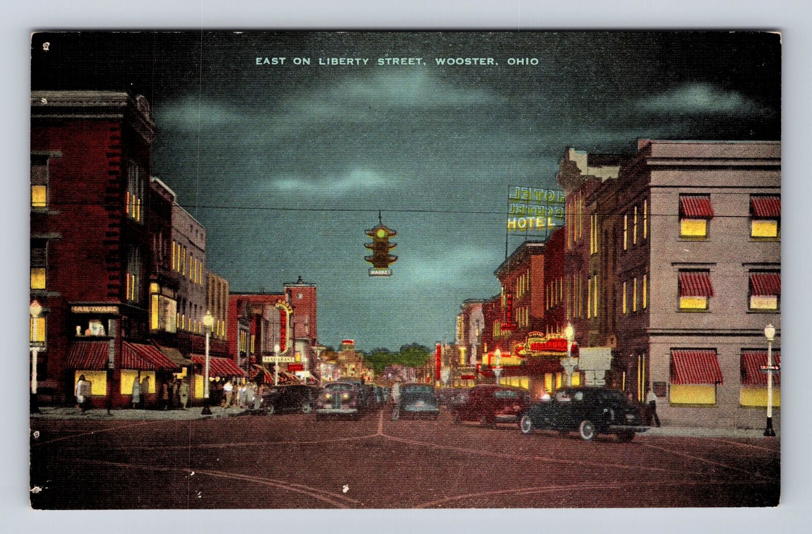 Wooster OH-Ohio, Main Business District, Liberty Street East, Vintage Postcard
