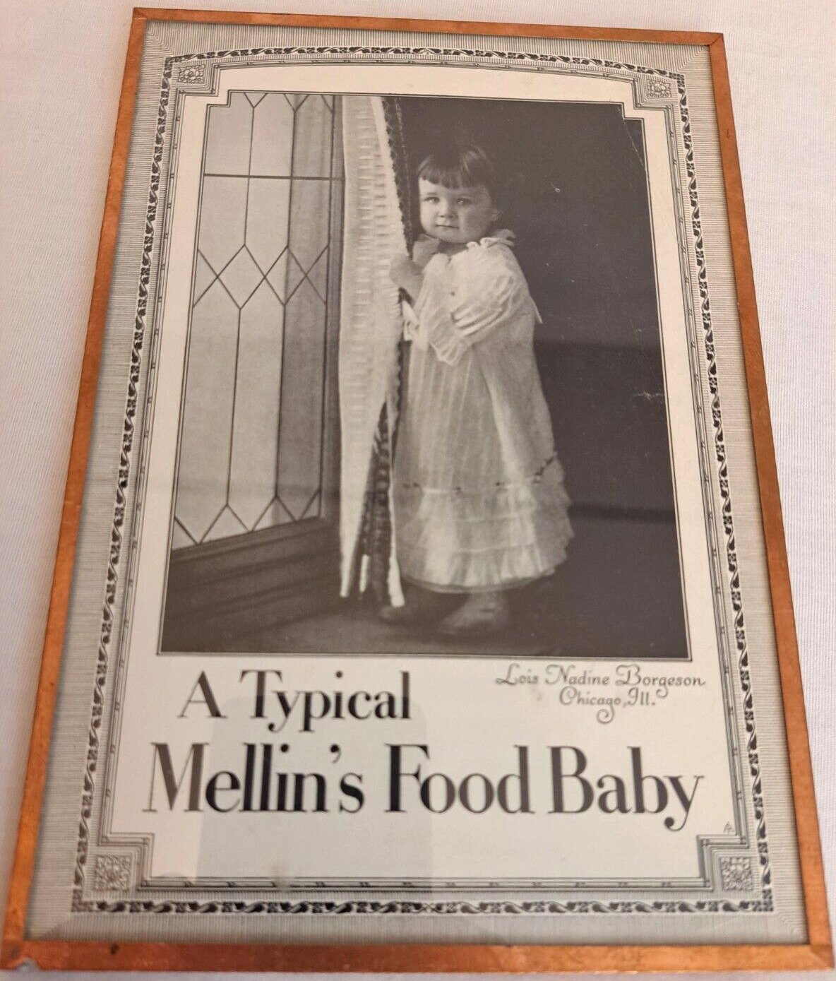 Antique Framed A Typical Mellin\'s Food Baby Original Print Ad 1915 Copper Edge
