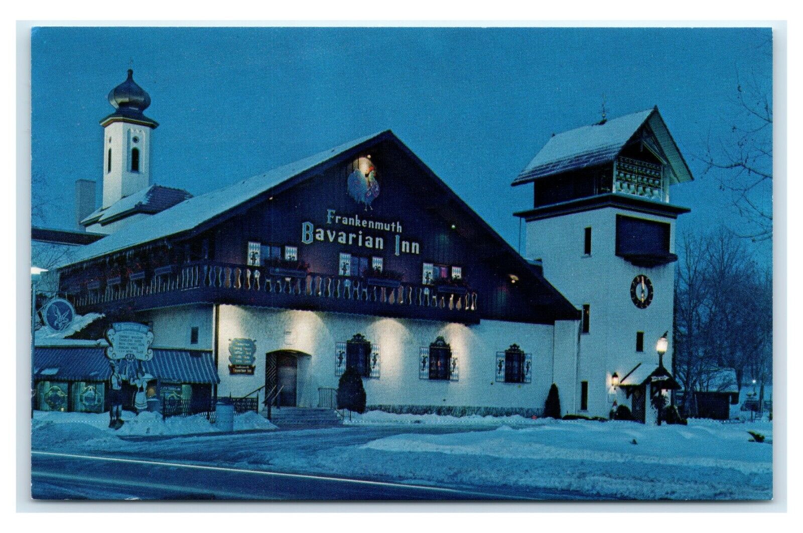 Postcard Frankenmuth Bavarian Inn, Michigan MI night B18