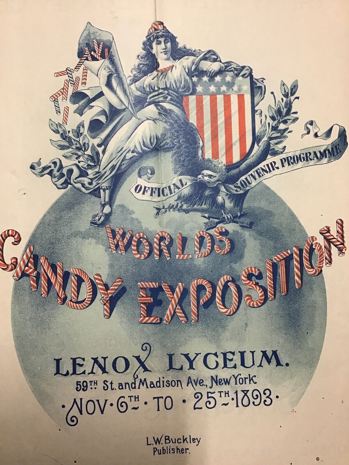 Orig 1893 Worlds Candy Exposition Official Program Lenox Lyceum New York NY RARE