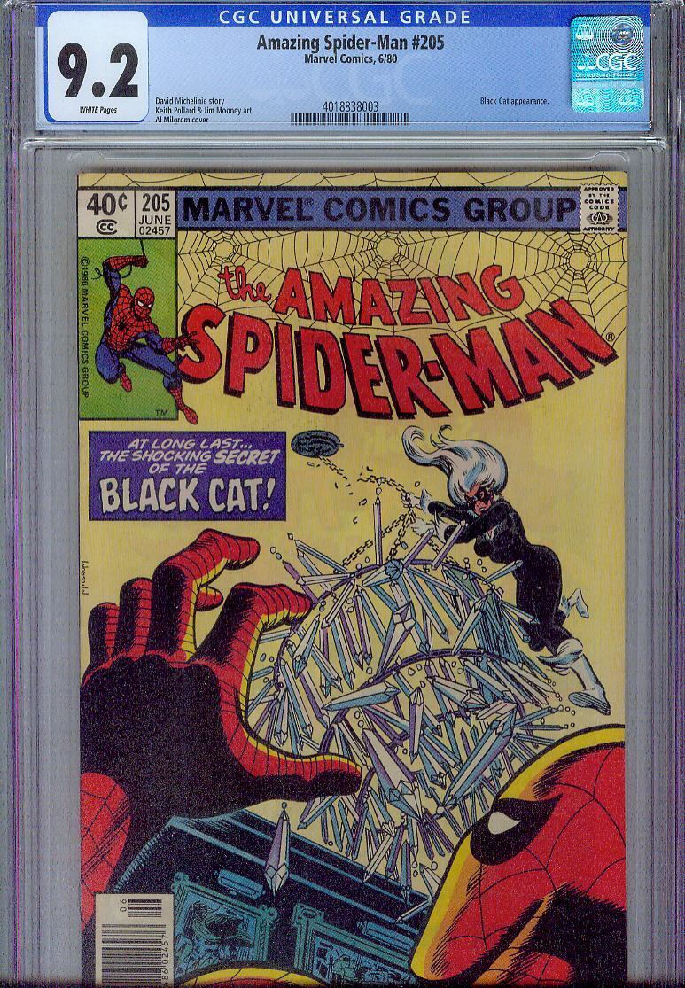 AMAZING SPIDER-MAN #205 CGC 9.2, 1980, 4TH BLACK CAT APPEARANCE, NEW CASE