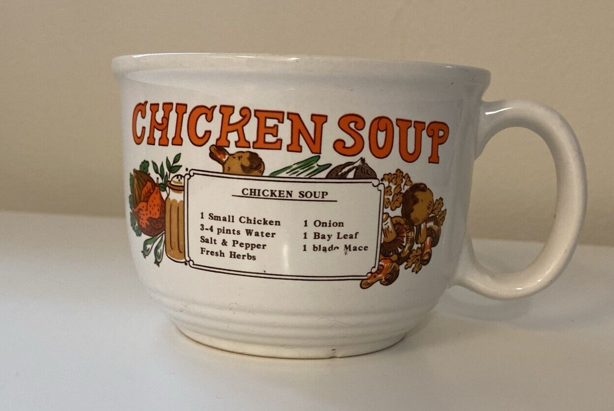 Vintage Chicken Soup Ceramic Recipe Mug Bowl With Handle - English/French Canada