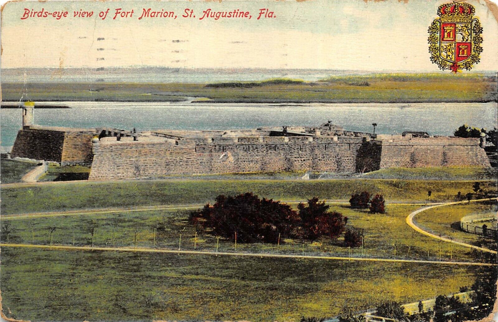 St Augustin Florida 1913 Postcard Birds Eye View Of Fort Marion 