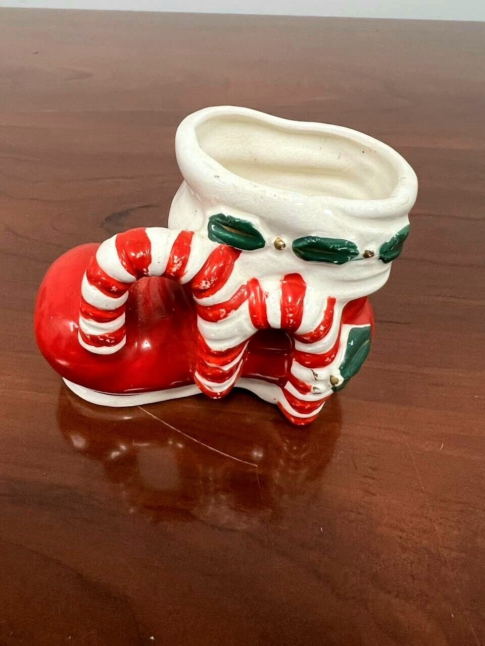 #2 VERY RARE VINTAGE SANTA CLAUS BOOT Candy Holder/Planter CHRISTMAS Ceramic Pot
