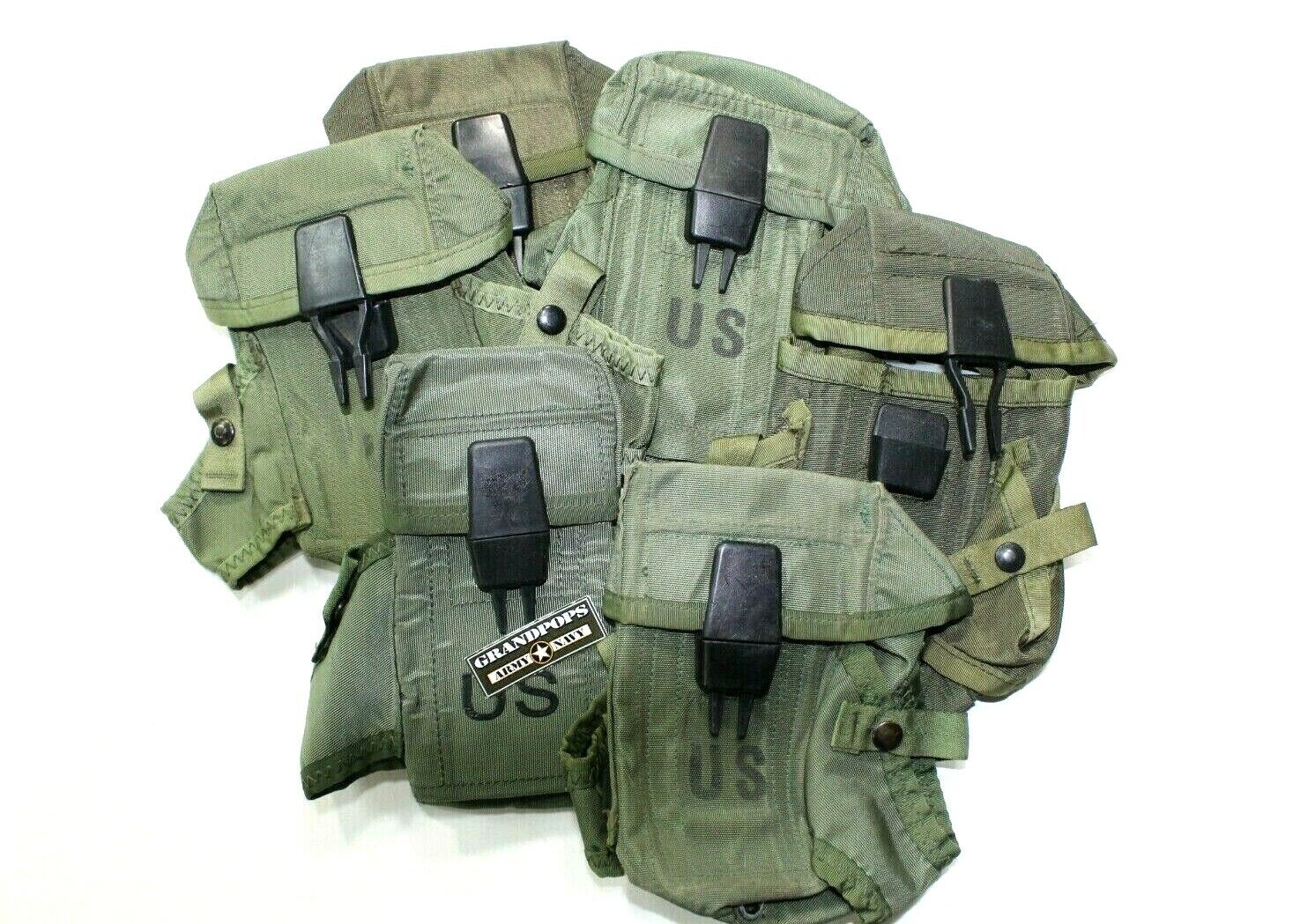 U.S. USED ORIGINAL O.D. GREEN ALICE SYSTEM 3 CELL M16 SURPLUS MAGAZINE POUCH 