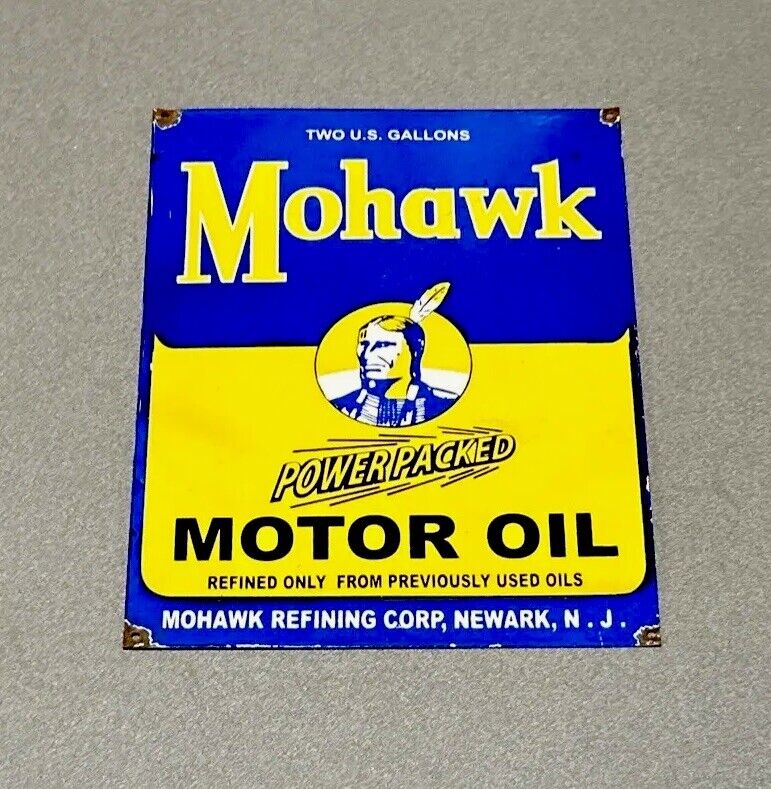 VINTAGE RARE 16” MOHAWK MOTOR OIL DEALERSHIP PORCELAIN SIGN CAR GAS TRUCK