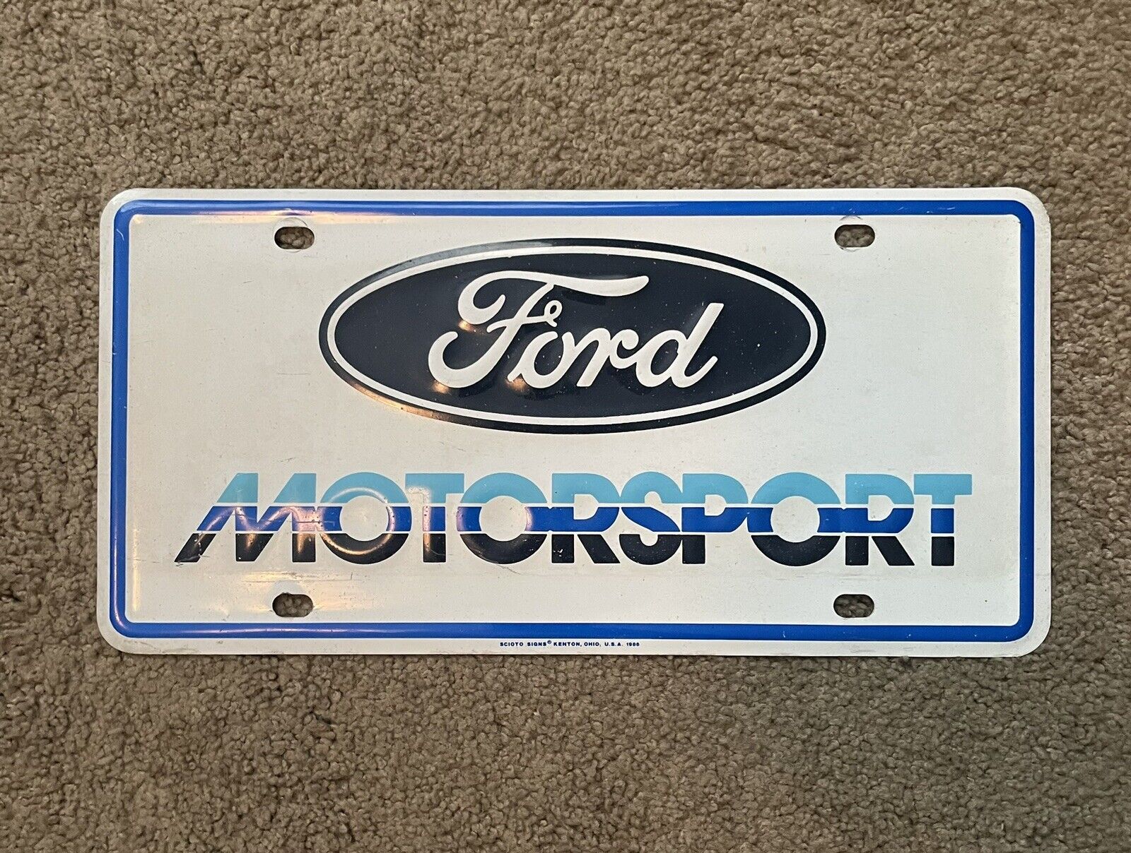 Vintage FORD MOTORSPORT License Plate 1986 Blue Oval Shelby