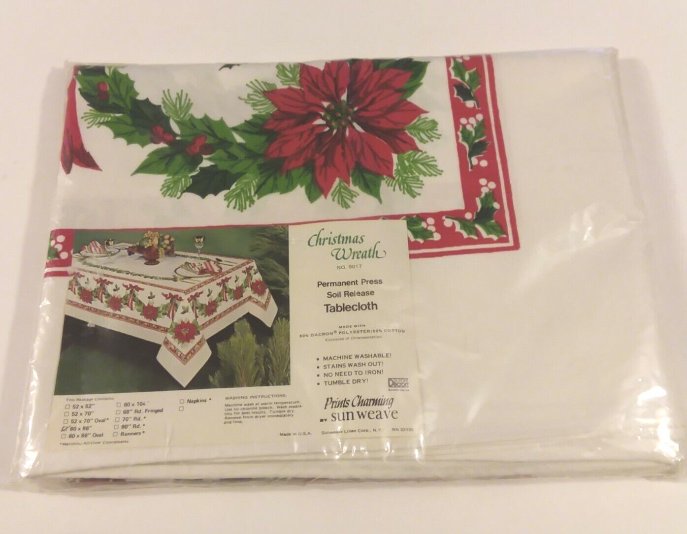NOS Vintage SunWeave Linen RN33135 Christmas Tablecloth 60\