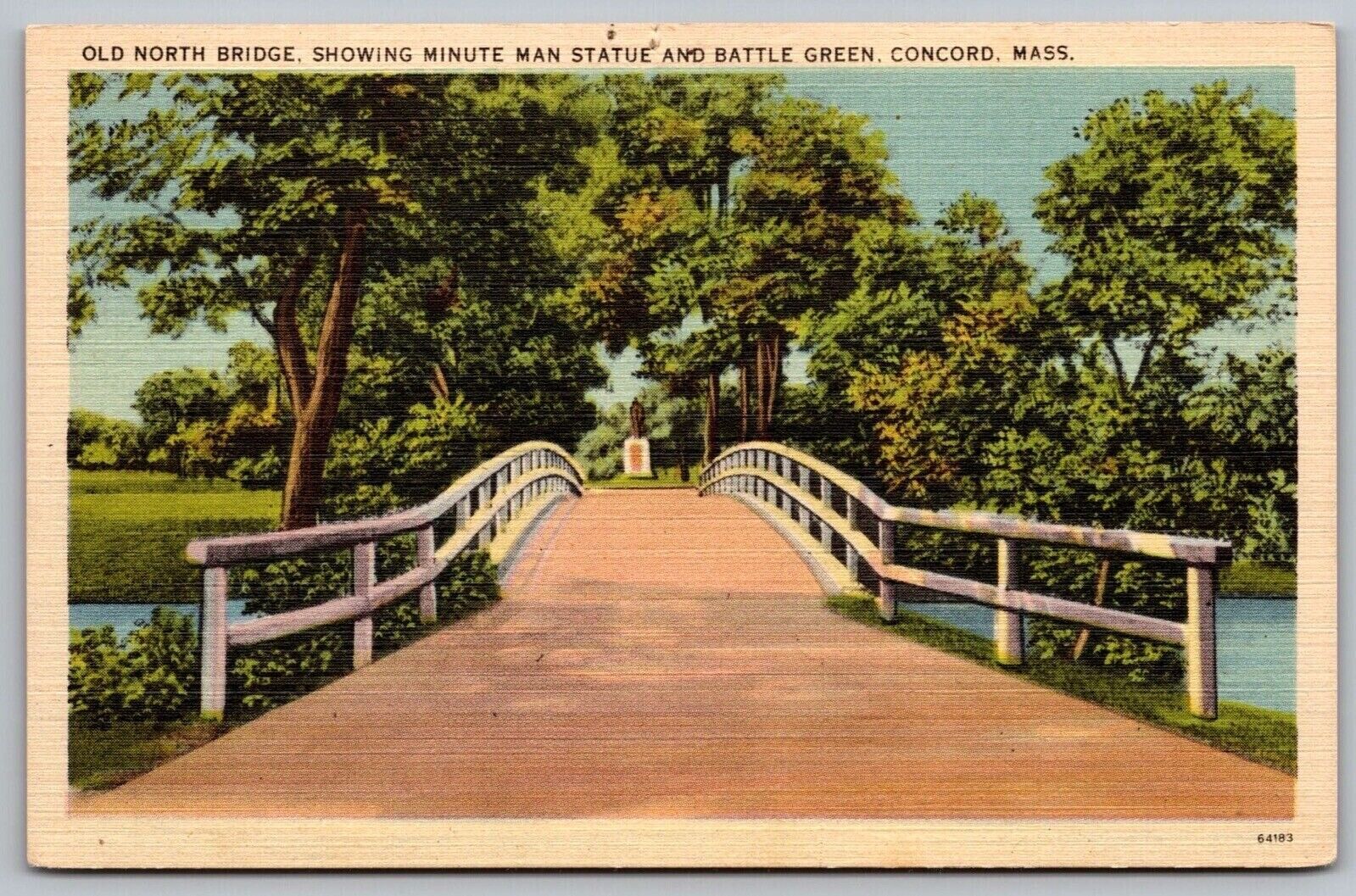 Old North Bridge Minute Man Statue Battle Green Concord Massachusetts Postcard