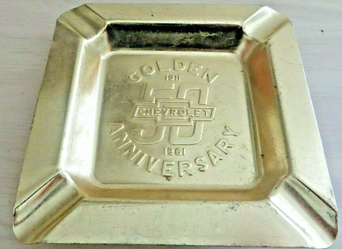 ORIGINAL 50TH GOLDEN ANNIVERSARY CHEVROLET 1911-1961 DATED ASHTRAY COLLECTIBLE 