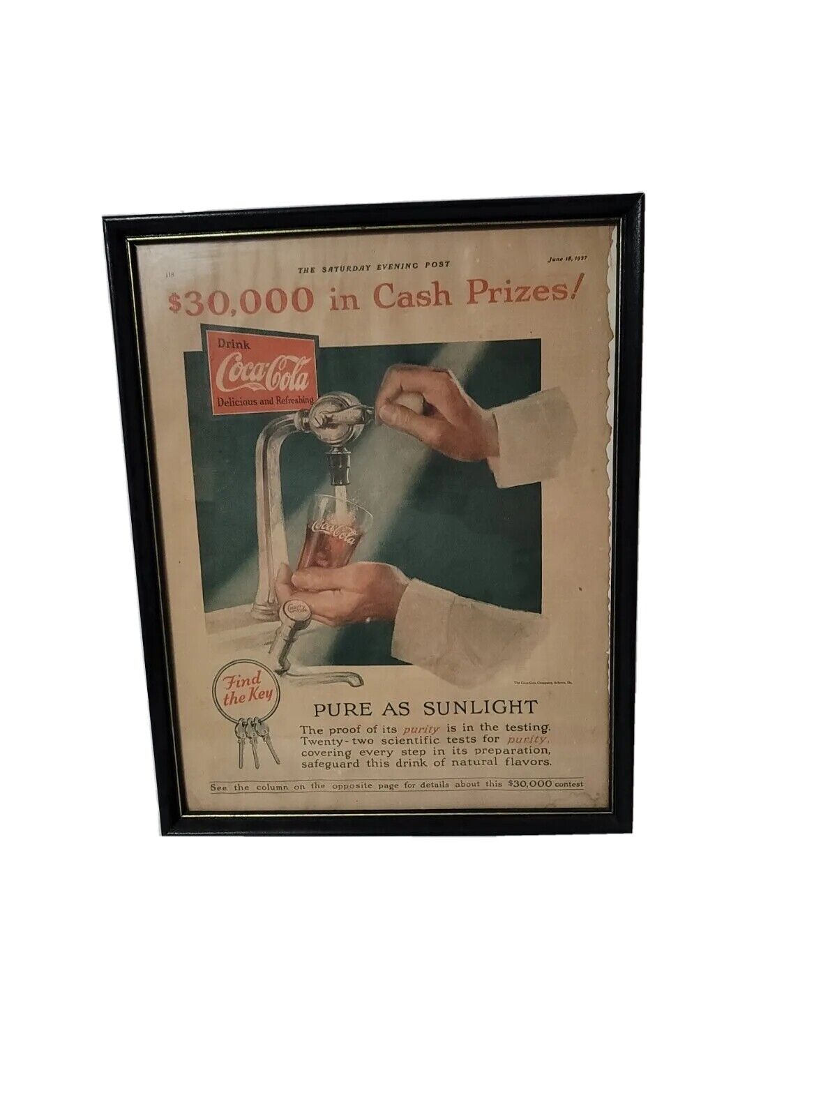 1927 Coca Cola Coke Ad Contest Find The Key Pure As Sunlight