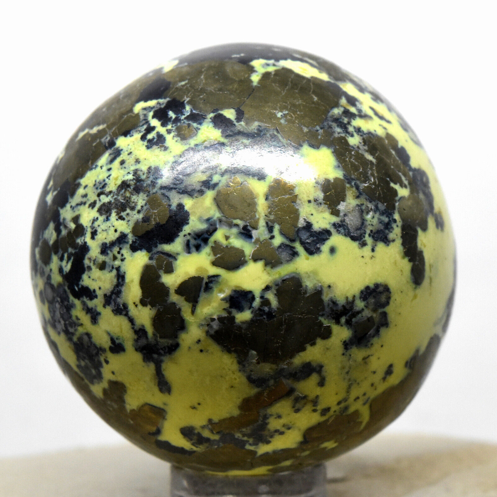 43mm Serpentine Sphere w/Pyrite Natural Sparkling Mineral Polished Crystal Peru