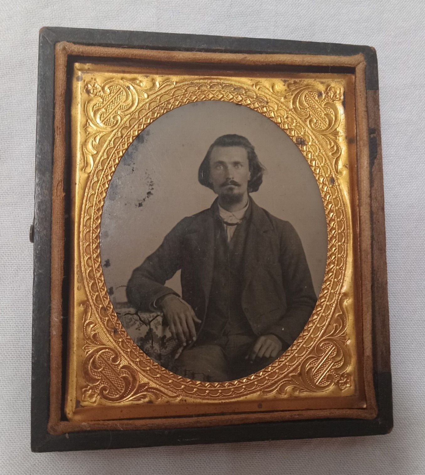 Antique Cased Collodion Positive  ~ 30 Year Old Man in Suit w Facial Hair Suit