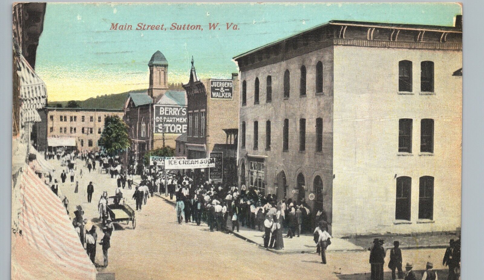 DOWNTOWN MAIN STREET sutton wv original antique postcard west virginia history