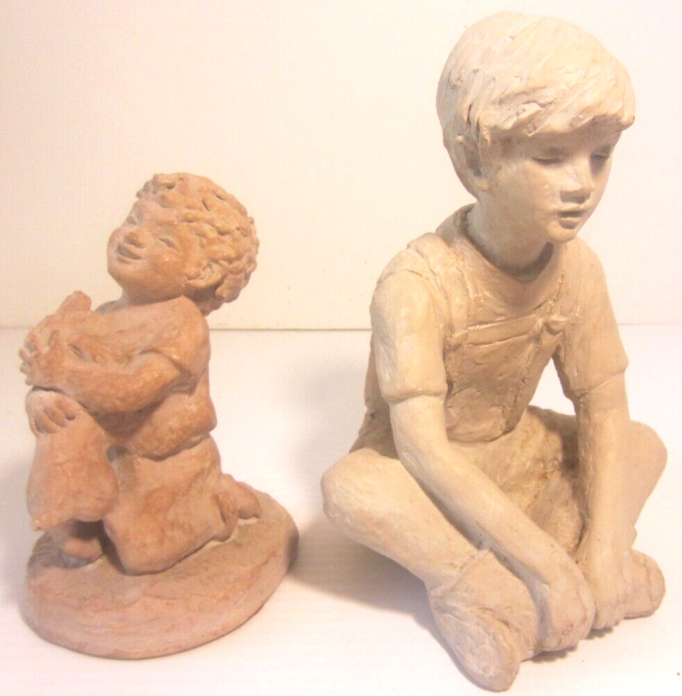 Lot of 2 - Austin Prod Sculpture - 1976 Boy W/Dog - 1979 Boy In Overalls - (S)