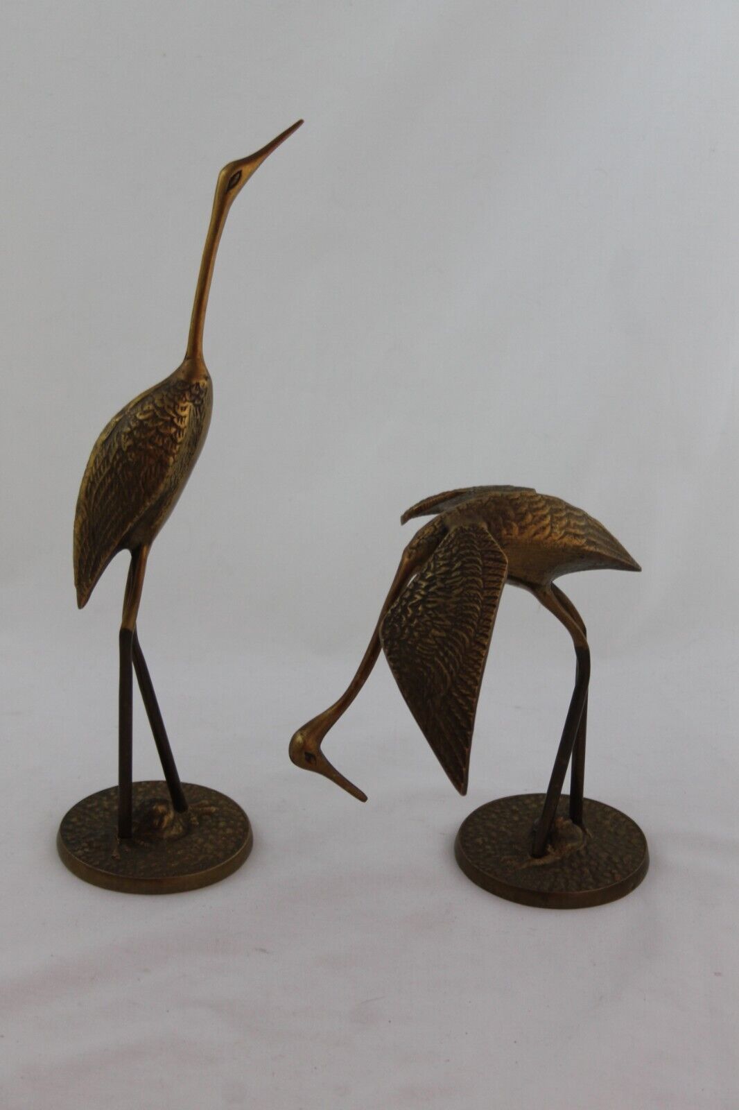 Vintage Brass Bird Pair of 2 Crane Heron Stork Large Figurines 11” & 7”