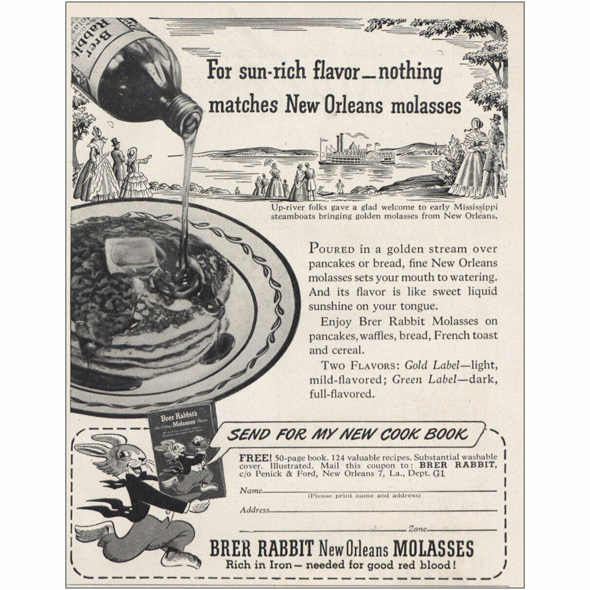 1948 Brer Rabbit Molasses: Nothing Matches New Orleans Vintage Print Ad