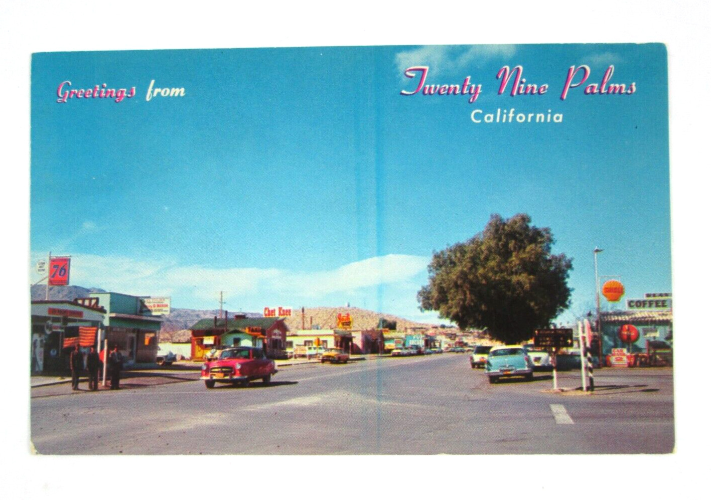 1950s Twenty Nine Palms California Postcard Street View Classic Cars Desert Town
