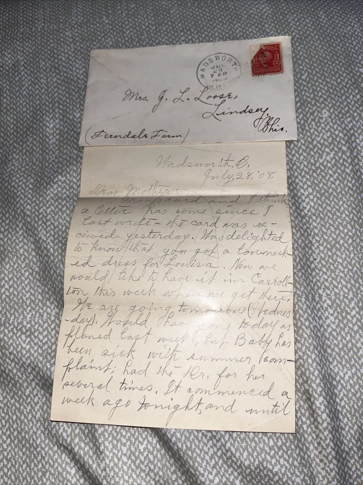 Antique 1908 Letter: Wadsworth OH to Lindsey Ohio: “make us look like tramps”