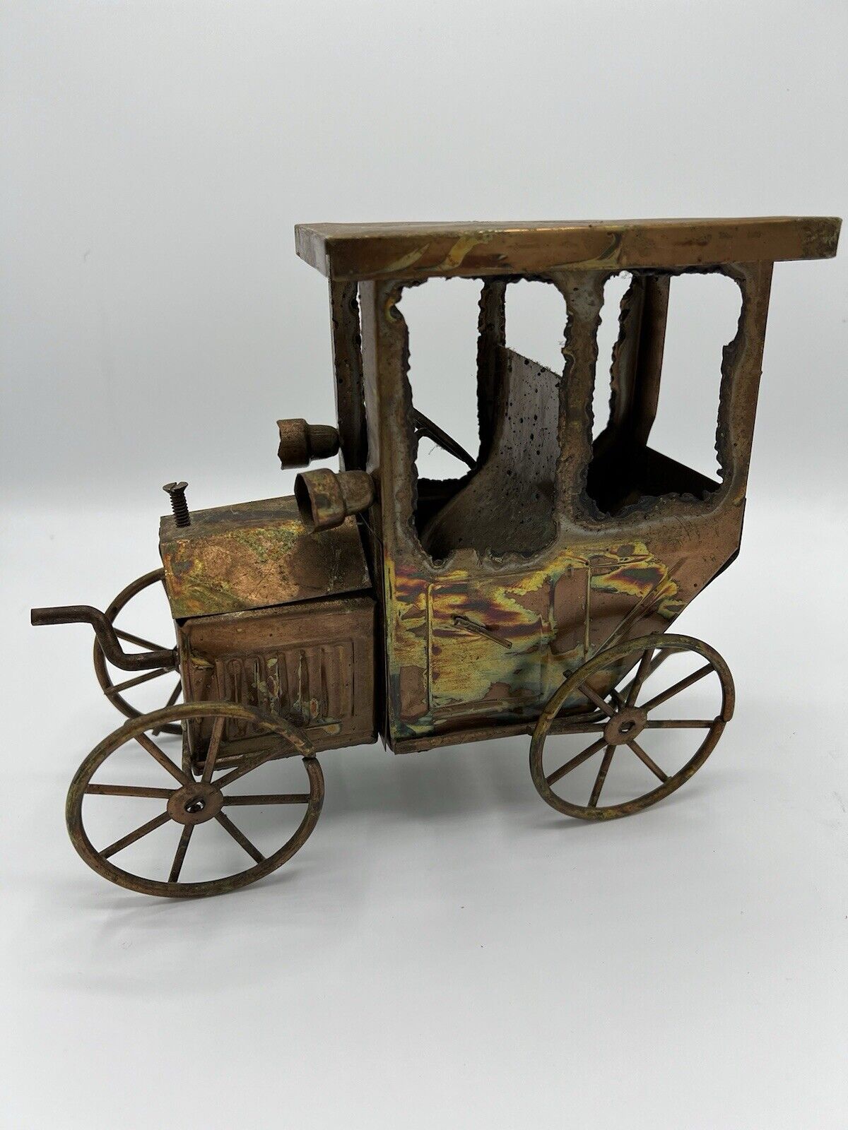 Vintage Collectible Sculpted Copper Metal Antique Model T Car Working Music Box