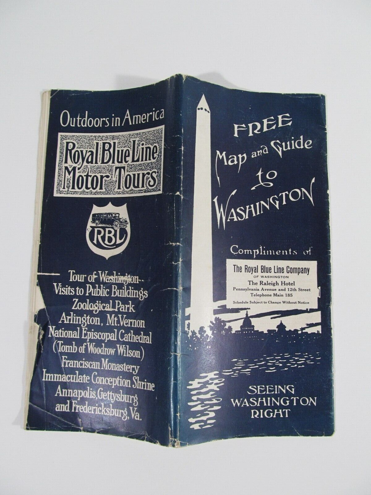 Vintage 1927 Map Brochure Washington DC Royal Blue Line City Tour Motor Carriage