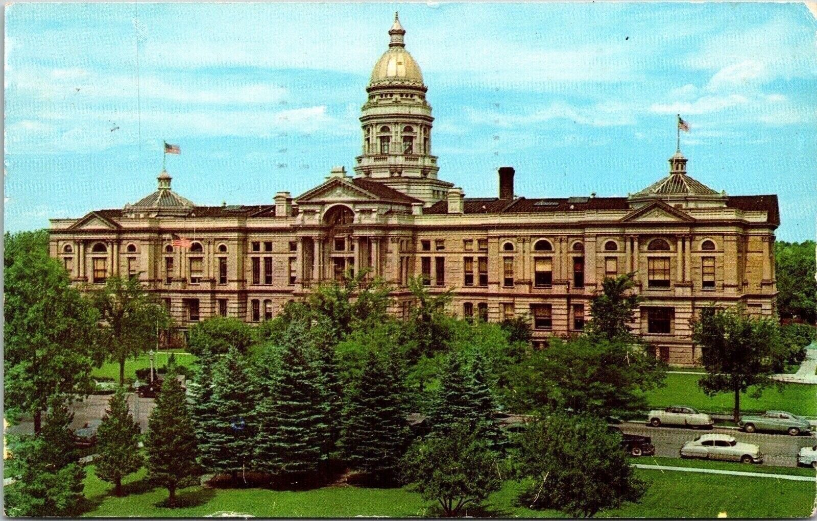 Wyoming State Capitol Cheyenne WY Ave Postcard PM Cancel WOB Note VTG Vintage 3c