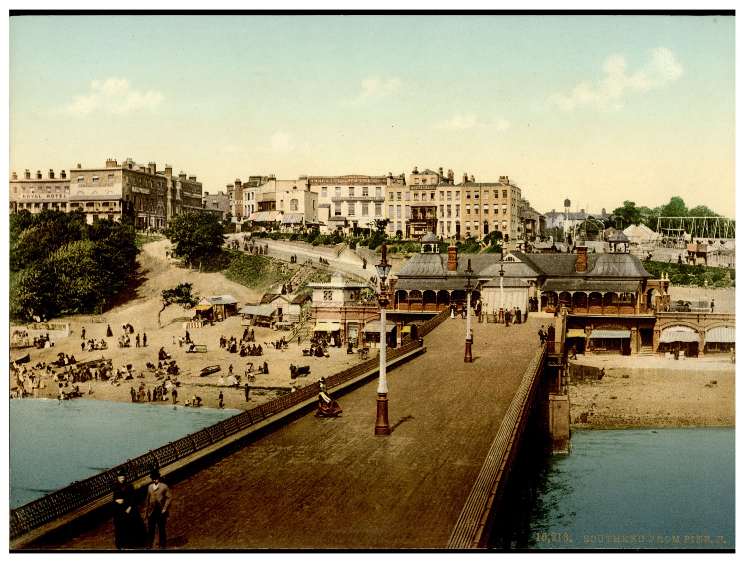 England. Southend-on-Sea. View from the Pier II.  Vintage Photochrome by P.Z, 
