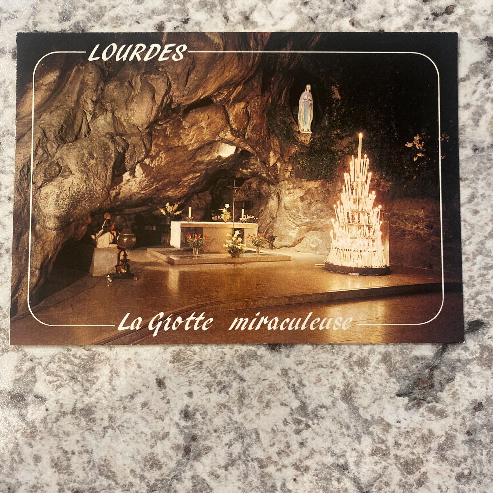 Lourdes Grotto Miraculous Postcard France Candles Rocks Cave Church