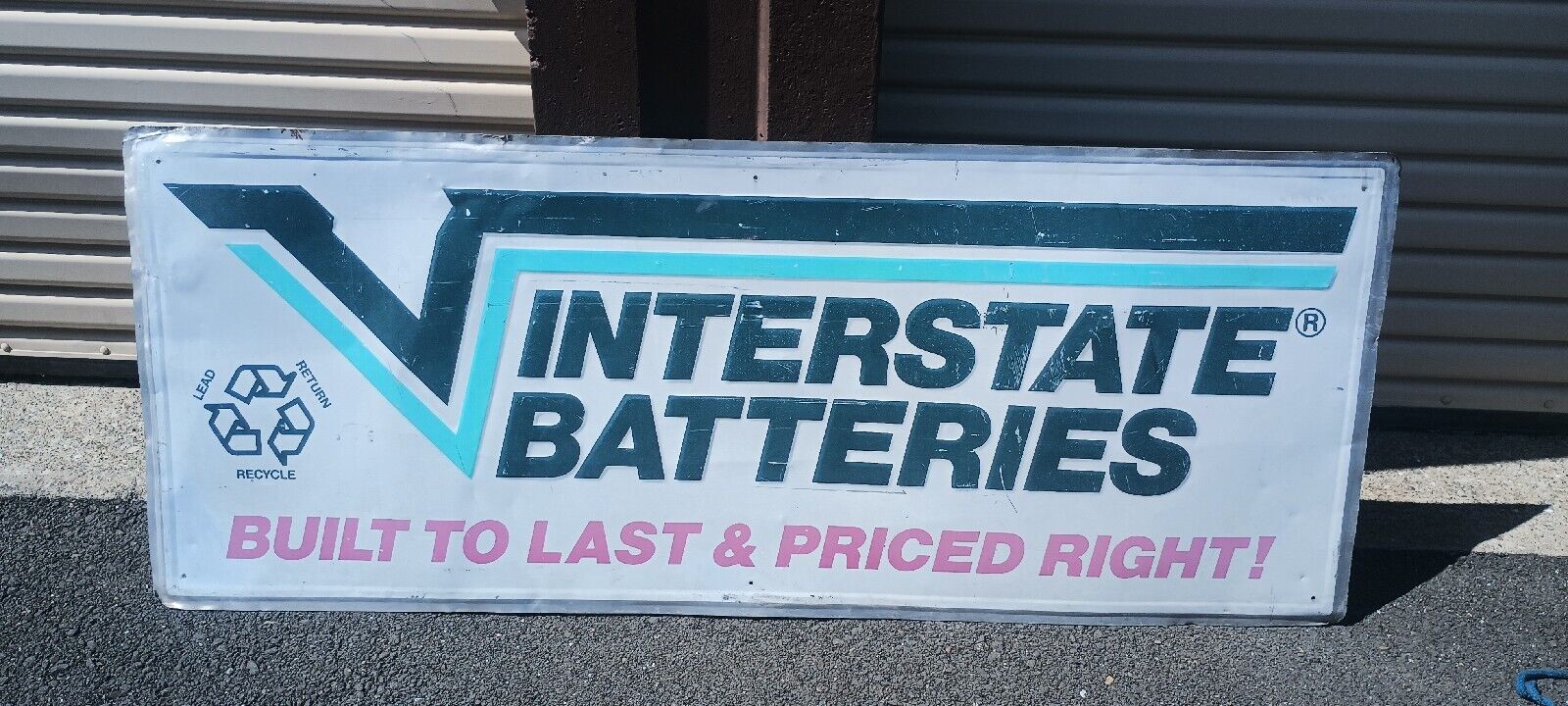 Vintage Metal Interstate Batteries Sign Gas Station Oil Car Auto