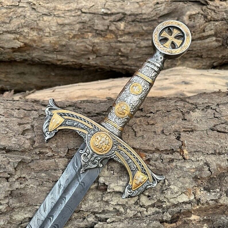 Custom Handmade Damascus Steel Templer Knight Sword, Handmade Sword