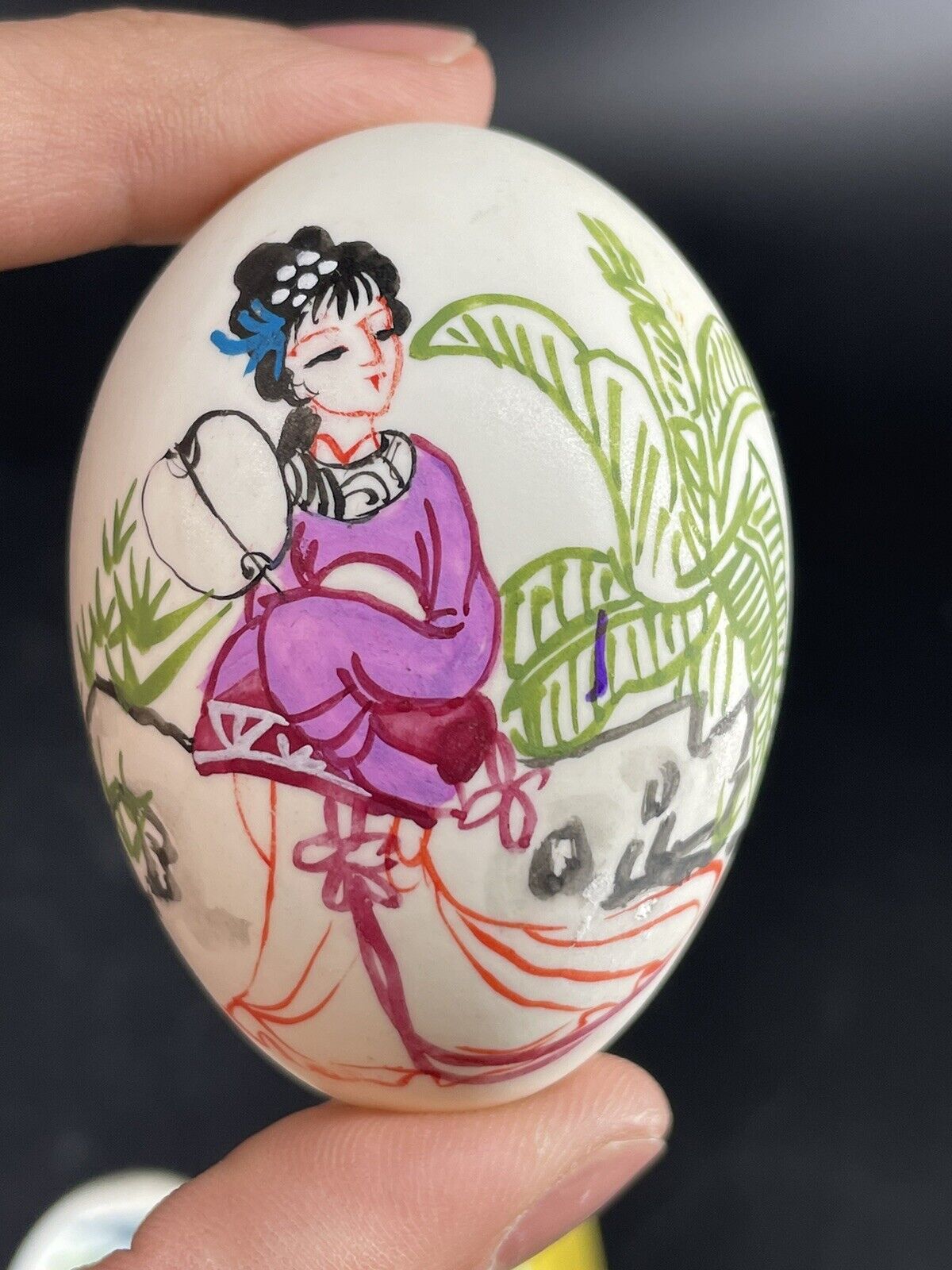 Vintage Asian Hand Painted Real Egg With Geisha Lady