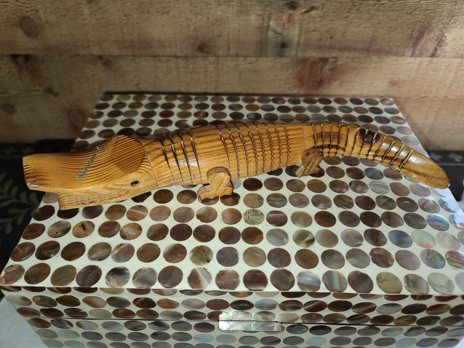 Vintage Alligator Wooden Crocodile  Movable Articulating Bendable Hand Carved