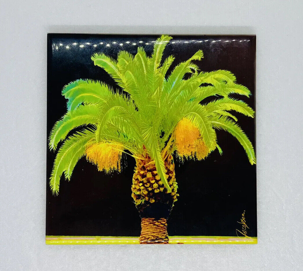 Vintage Jacobson Studio Art Tile Pineapple Palm Tree Ceramic Cork Bottom 3