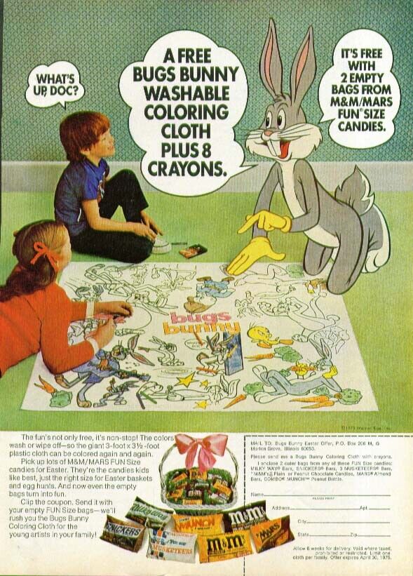 Bugs Bunny Coloring Cloth offer M&M\'s Candy ad 1975